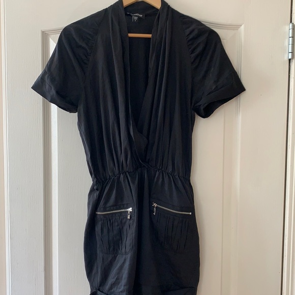 Bebe black satin romper with silver zipper pockets - Picture 5 of 5